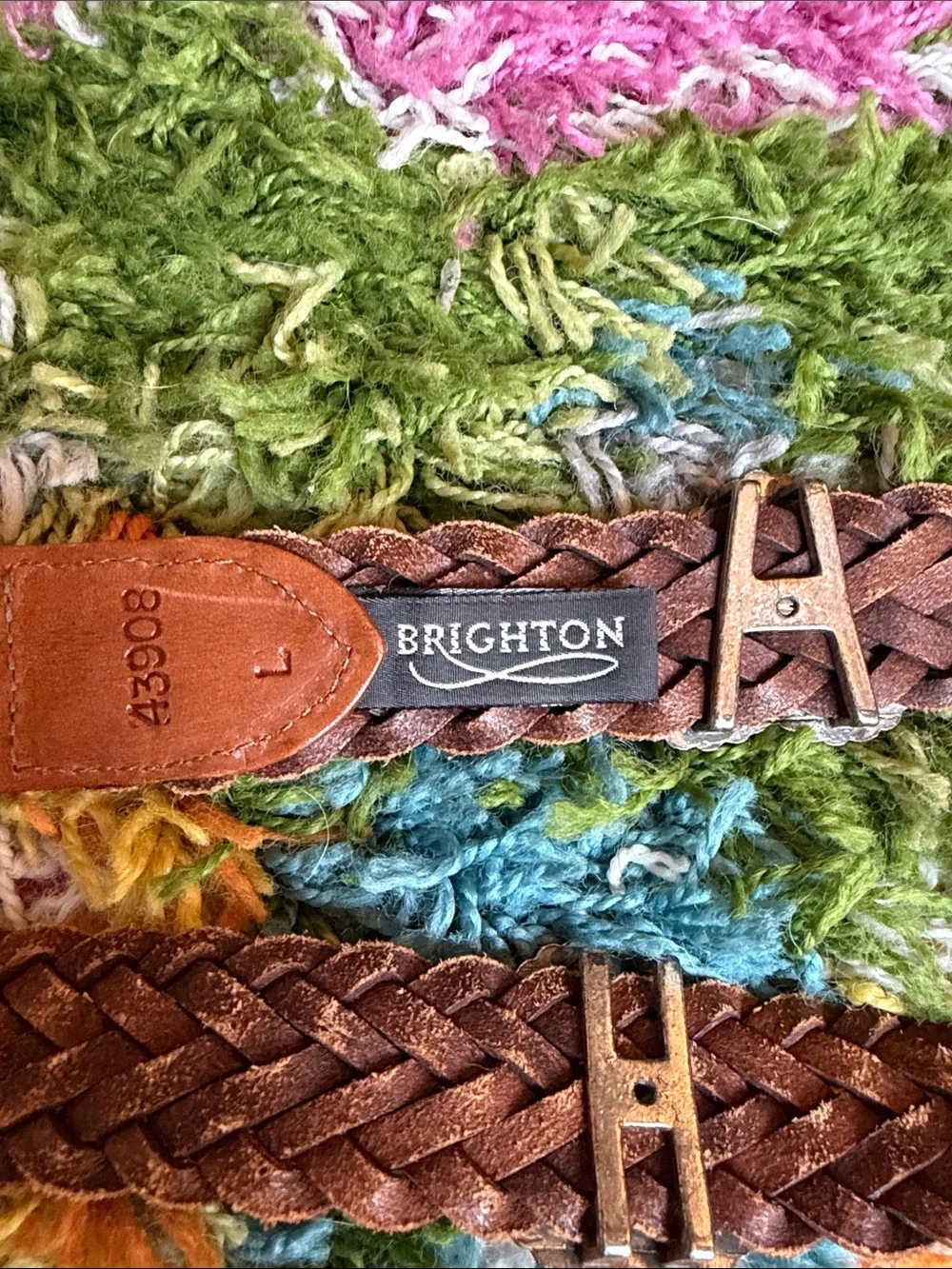 Vintage Brighton Y2K Brown Braided Leather Belt with Heart Conchos